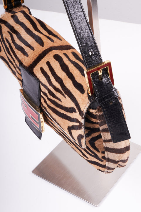 Fendi Baguette Zebra Pony Hair Shoulder Bag