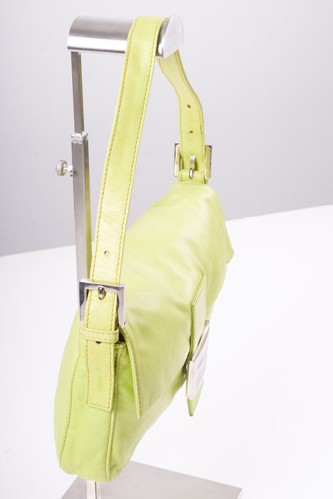 Fendi Mamma Baguette Shoulder Bag Lamp Skin Green Silver