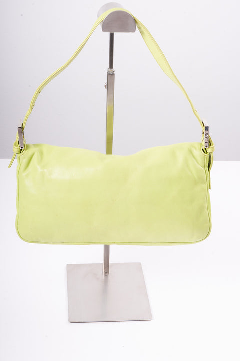 Fendi Mamma Baguette Shoulder Bag Lamp Skin Green Silver