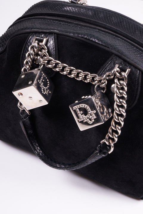 Christian Dior Gambler Black Suede & Python Boston Bag