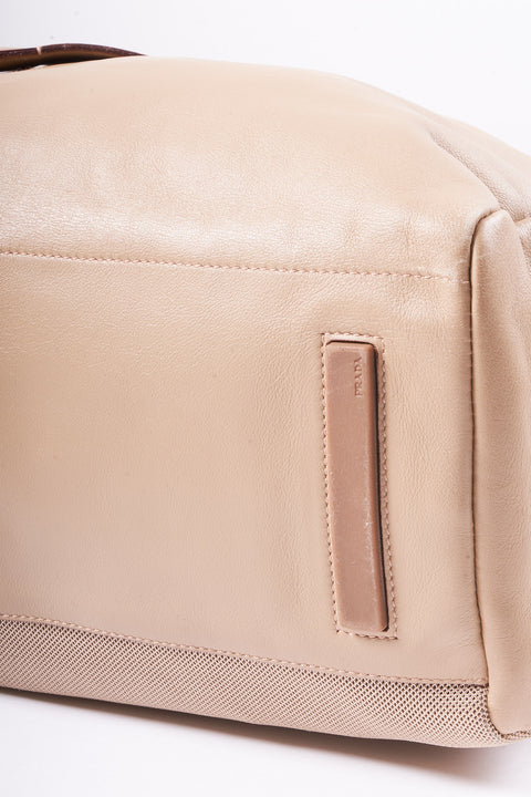 Prada Shoulder Bag Leather Nylon Beige