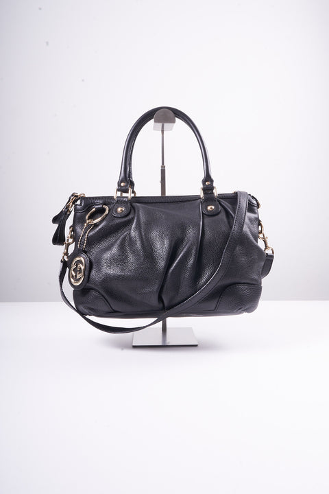 Gucci Hand Bag Leather 1way Black Gold
