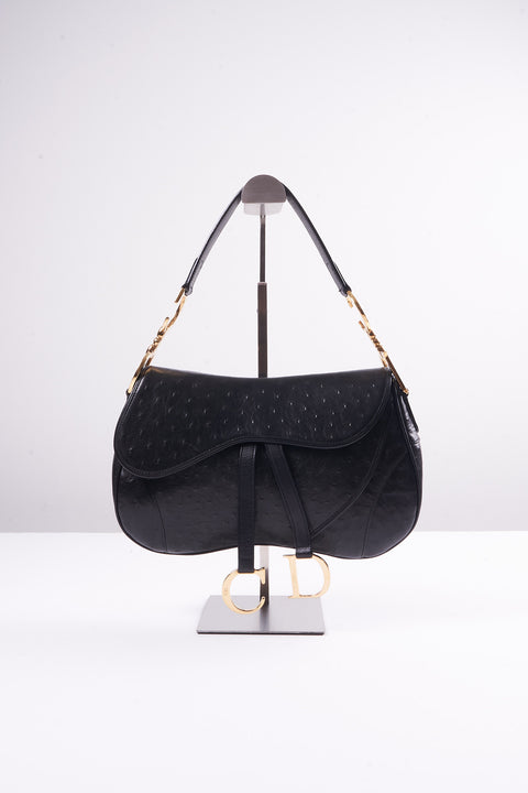 Christian Dior Double Saddle Black Ostrich