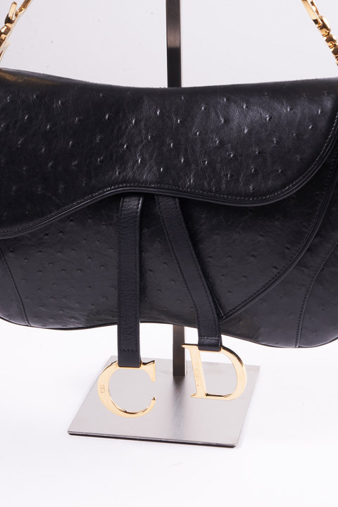 Christian Dior Double Saddle Black Ostrich