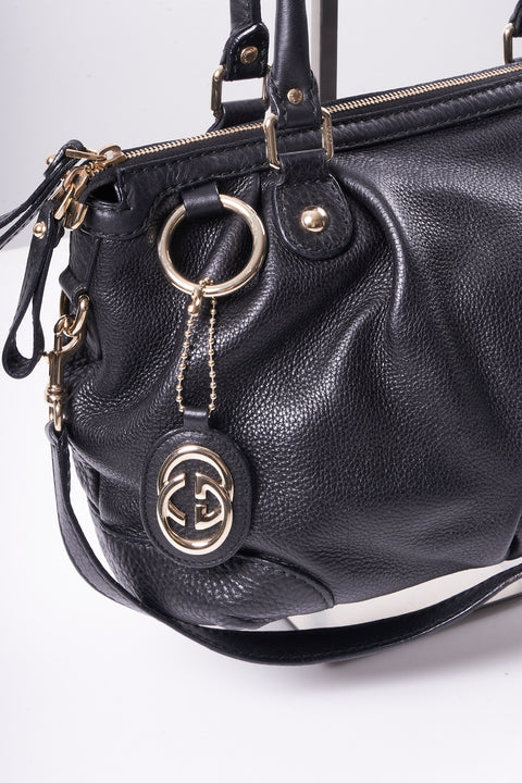Gucci Hand Bag Leather 1way Black Gold