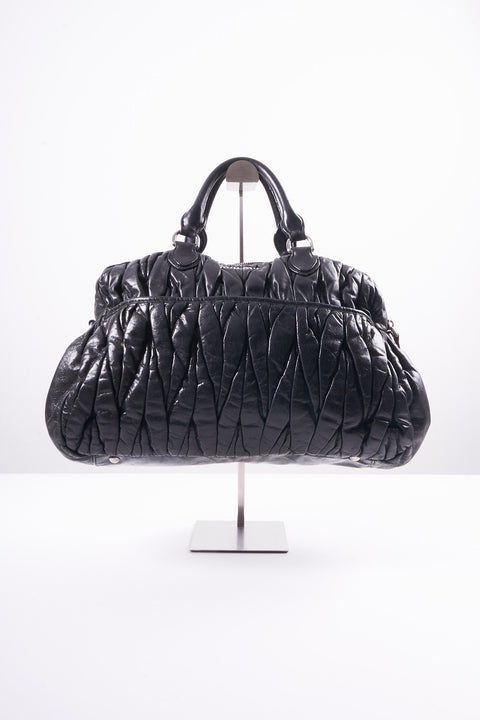 Miu Miu Matelasse Hand Bag Leather Black Silver