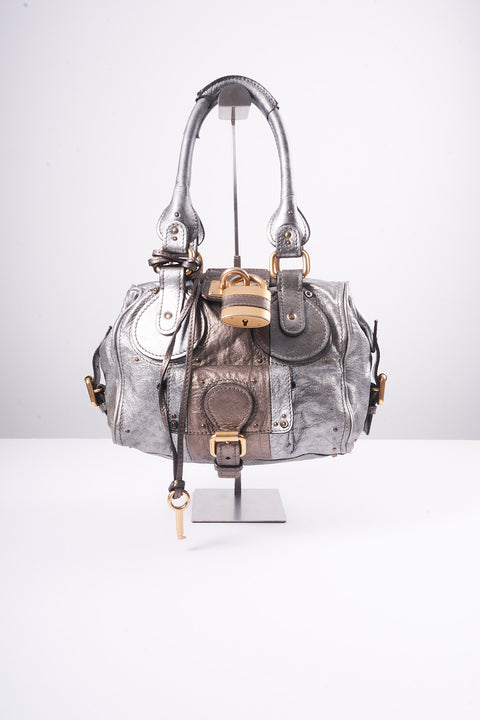 CHLOE PADDINGTON HAND BAG LEATHER SILVER