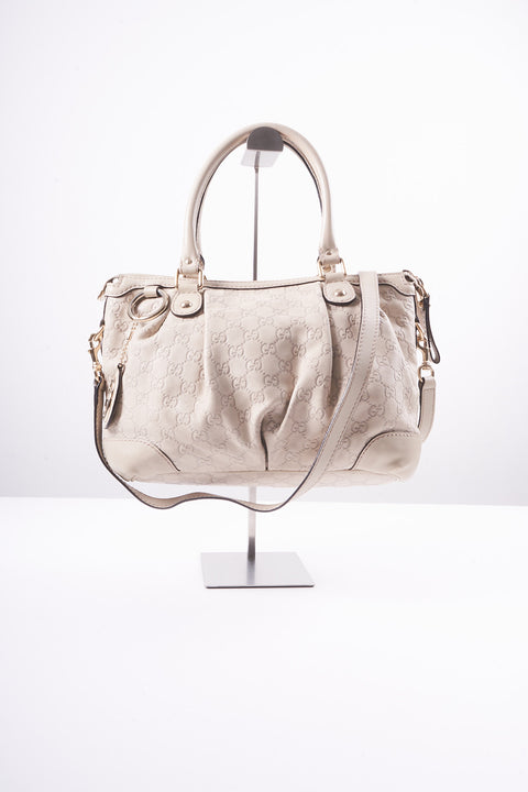 Gucci GG Canvas Guccissima Tote Bag Leather 2way White Gold