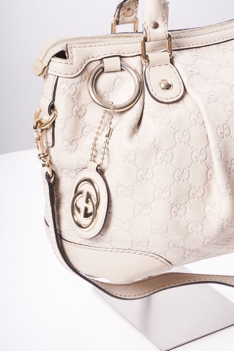 Gucci GG Canvas Guccissima Tote Bag Leather 2way White Gold