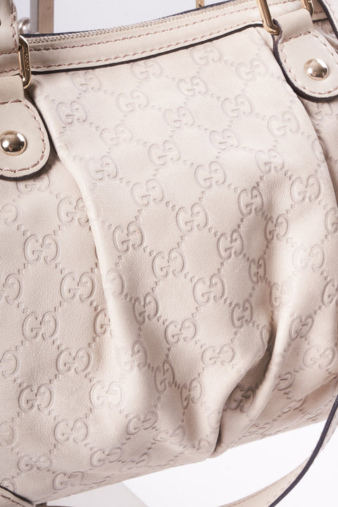 Gucci GG Canvas Guccissima Tote Bag Leather 2way White Gold