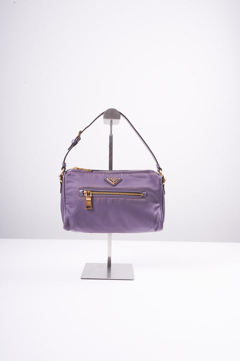 Prada Hand Bag Nylon Leather Purple Gold