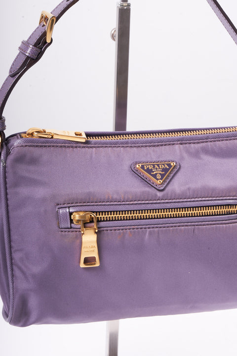 Prada Hand Bag Nylon Leather Purple Gold