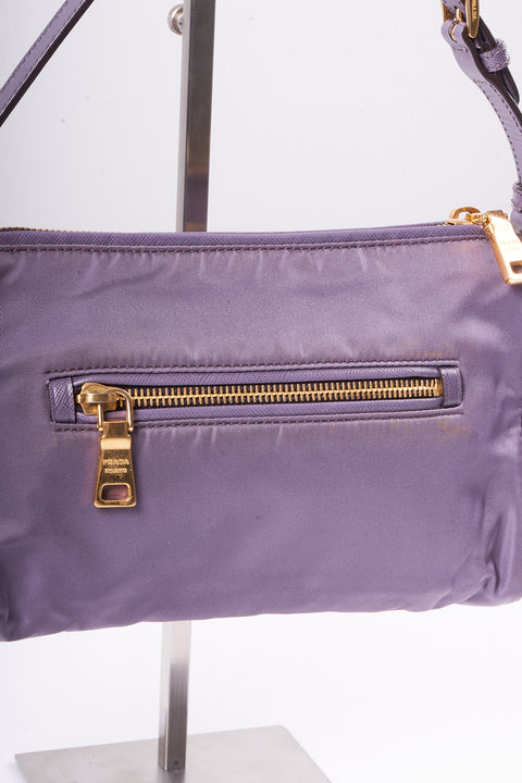 Prada Hand Bag Nylon Leather Purple Gold
