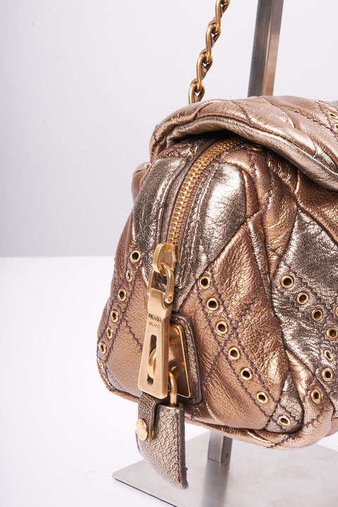 Prada Chain Shoulder Bag Leather Gold