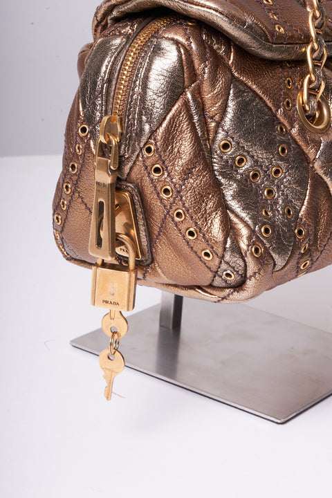 Prada Chain Shoulder Bag Leather Gold
