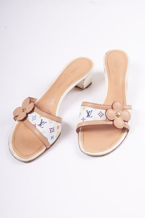 Louis Vuitton x Takashi Murakami White Monogram Mule Heels Size 39,5