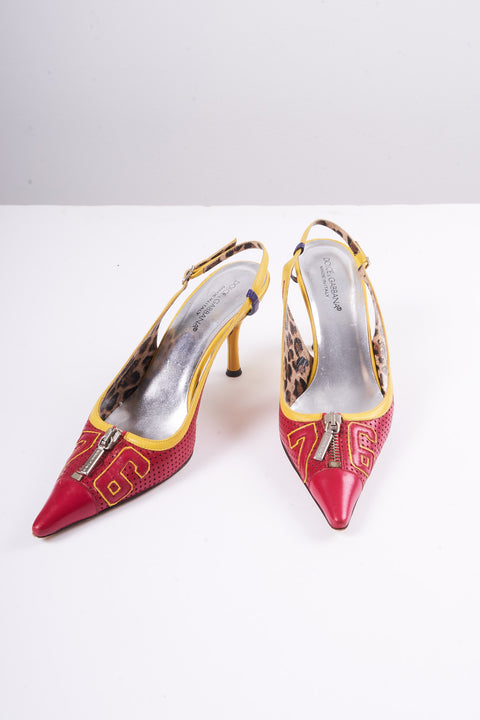 Dolce & Gabbana Red an Yellow Zip Kitten Heels 37