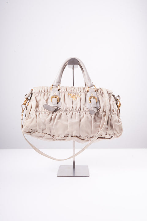 Prada Hand Bag Nylon 2way Gray Gold