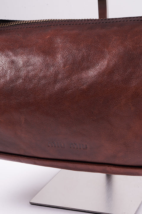 Miu Miu Archive Brown Leather Hobo Shoulder Bag