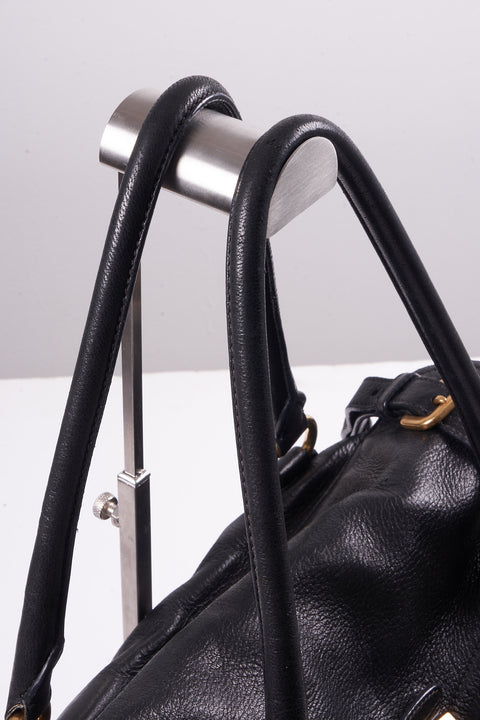 Prada Sturdy Black Leather & Gold Hardware Shoulder Bag
