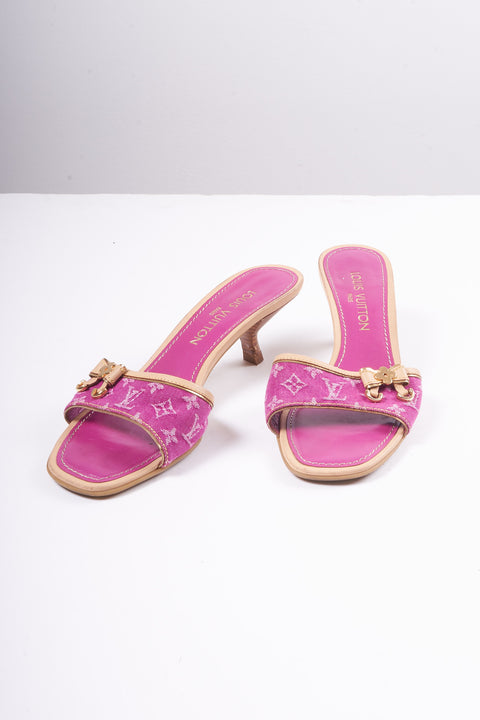 Louis Vuitton Pink Denim Monogram Heels Size 39