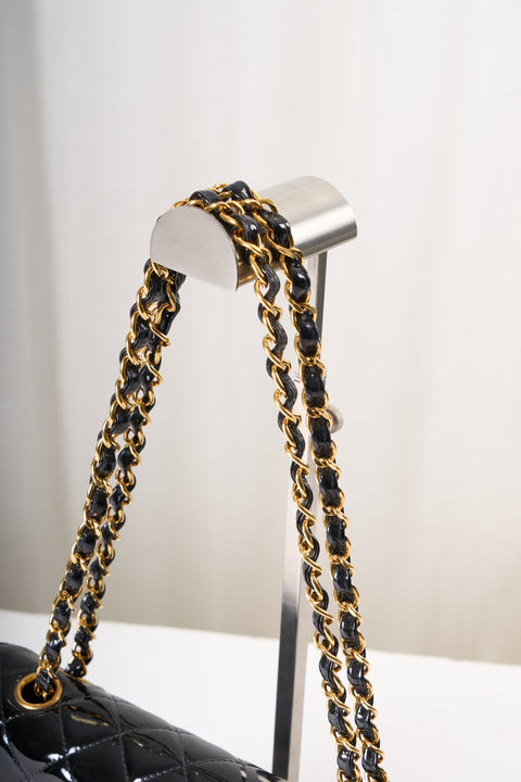 Chanel Matellasé Double Flap Balck Patent Leather