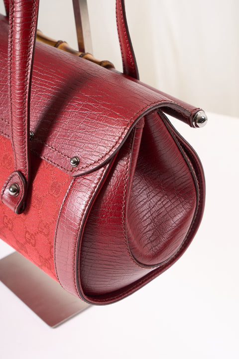 Gucci Bamboo GG Canvas&Leather Red Bag