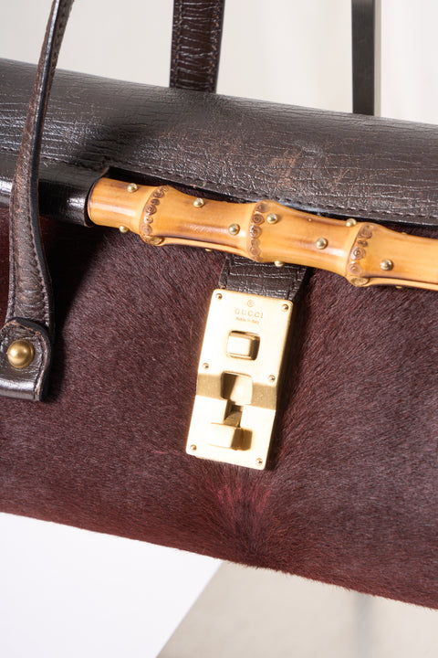 Gucci Bamboo Bullet Dark Brown Pony Hair Bag