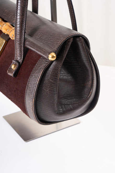 Gucci Bamboo Bullet Dark Brown Pony Hair Bag