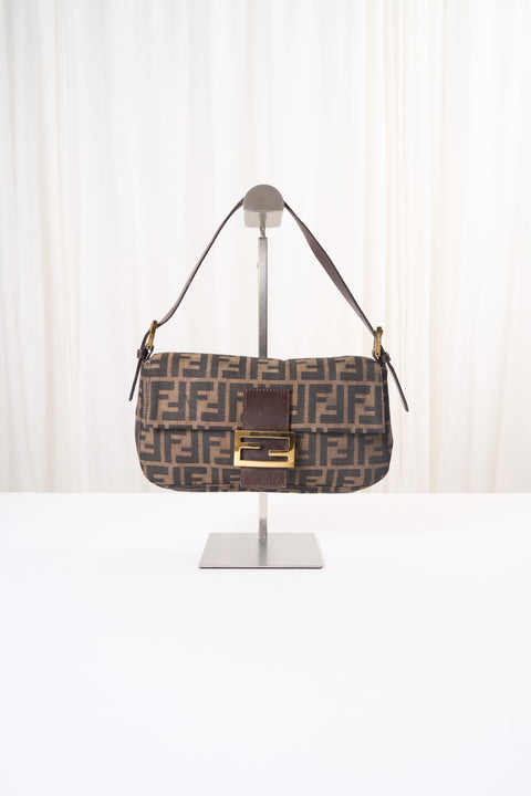 Fendi Zucca Baguette Brown Canvas Shoulder Bag