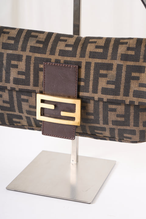 Fendi Zucca Baguette Brown Canvas Shoulder Bag