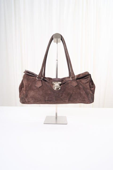 Prada Archive Suede Brown Shoulder Bag