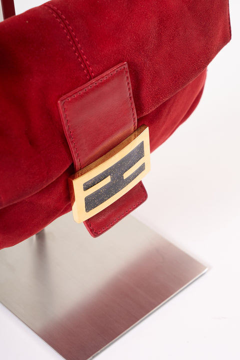 Fendi Baguette Red Suede Shoulder Bag