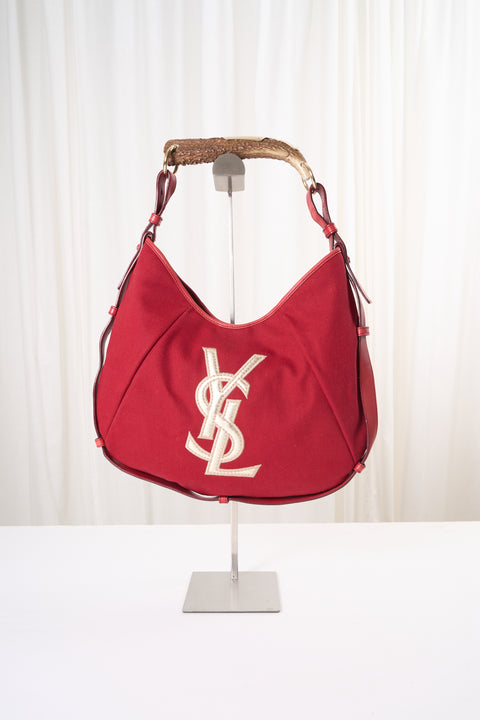 YSL Mombasa Red Canvas Shoulder Bag