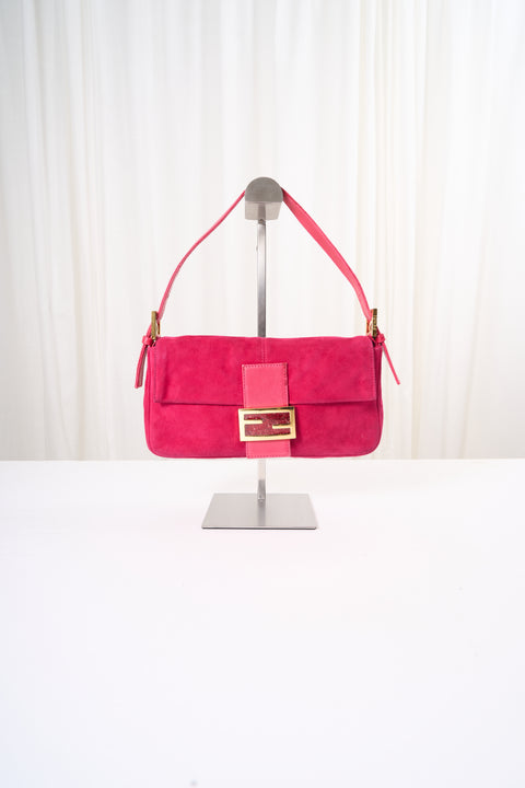 Fendi Baguette Embroidered Pink Wool Bag