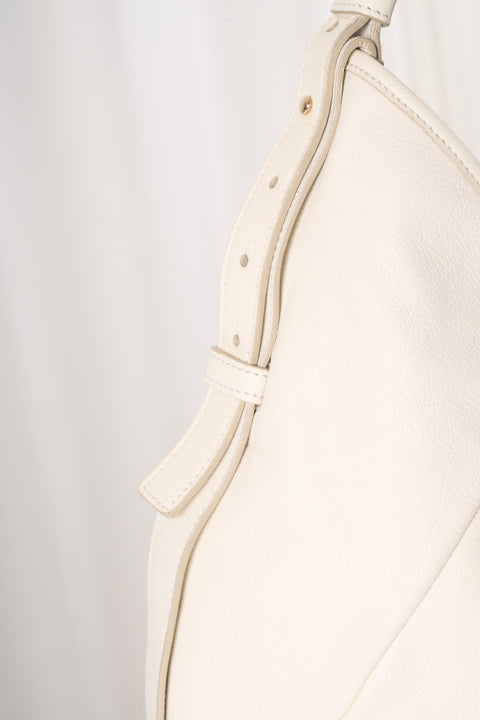 YSL Mombasa White Leather Studs Shoulder Bag
