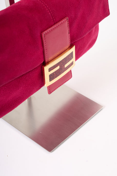 Fendi Baguette Embroidered Pink Wool Bag