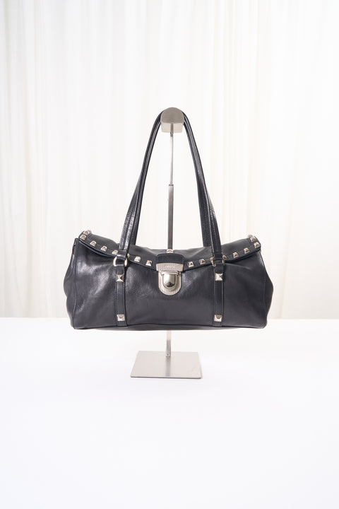 Prada Black Leather With Silver Studs Bag