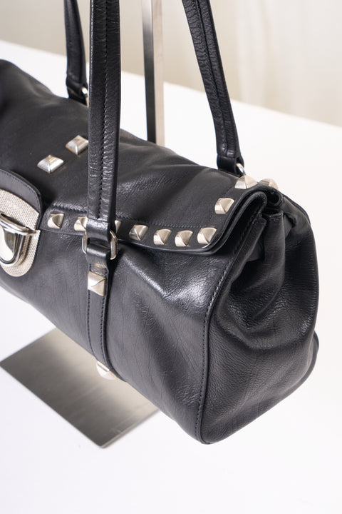 Prada Black Leather With Silver Studs Bag