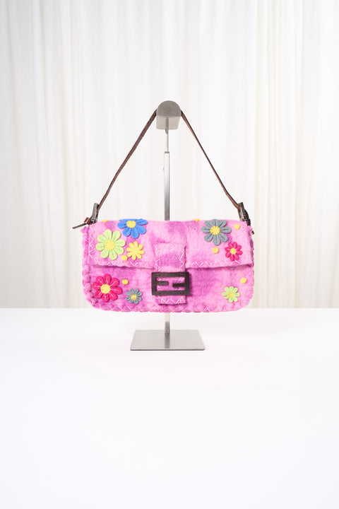 Fendi Baguette Purple Velvet Shoulder Bag