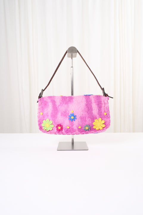 Fendi Baguette Purple Velvet Shoulder Bag