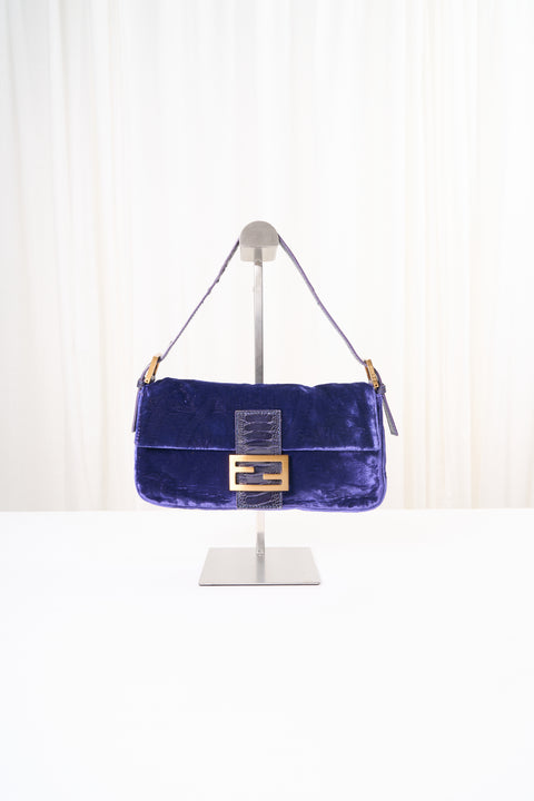 Fendi Baguette Purple Velvet Shoulder Bag
