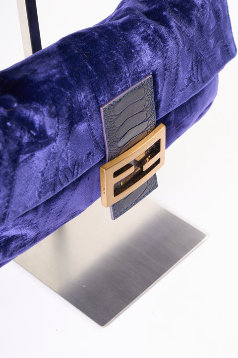 Fendi Baguette Purple Velvet Shoulder Bag