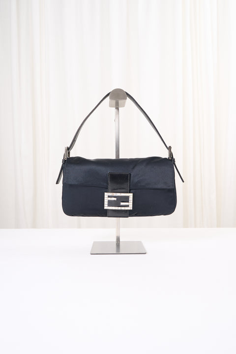 Fendi Baguette Satin Shoulder Bag With Rhinestone Hardware