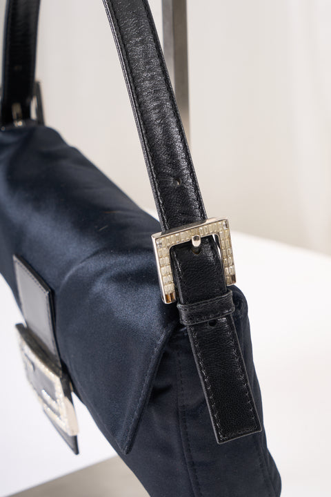 Fendi Baguette Satin Shoulder Bag With Rhinestone Hardware