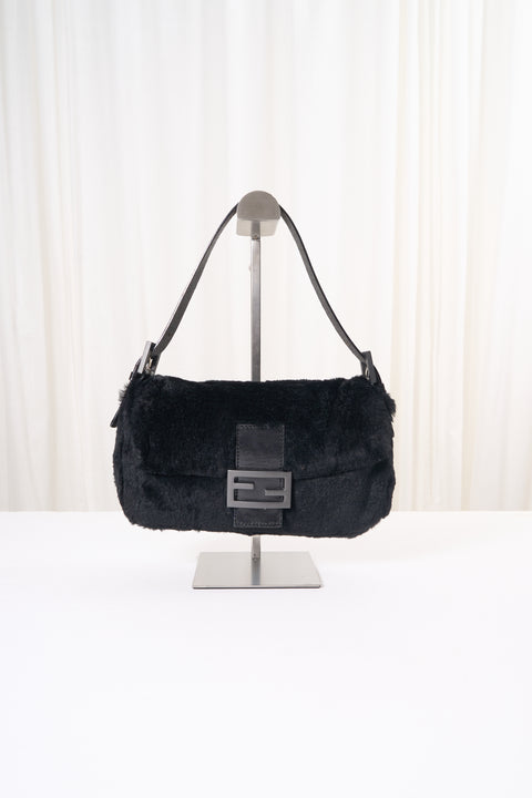 Fendi Baguette Black Rabbit Fur Bag