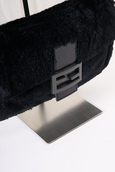 Fendi Baguette Black Rabbit Fur Bag