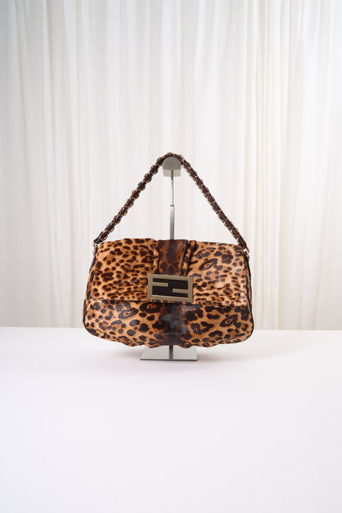 Fendi Mamma Baguette Leopard Print Pony Hair
