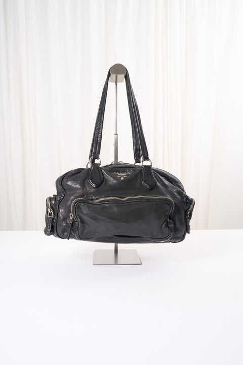 Prada Black Leather Hobo Shoulder Bag
