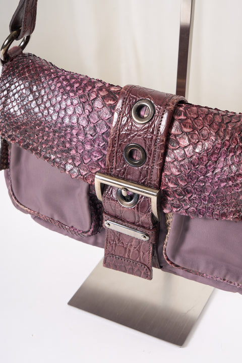 Prada Purple Nylon Python Leather Bag